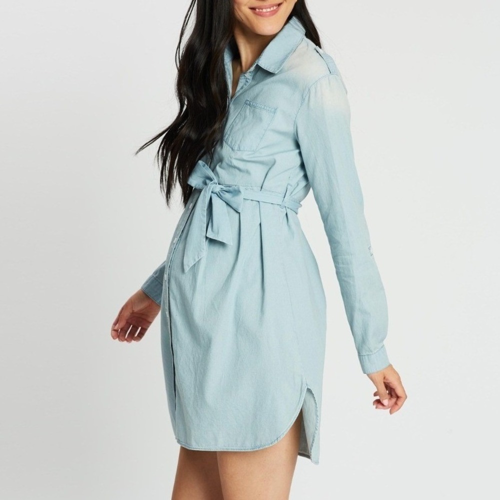 Seraphine Justine Blue Denim Maternity Shirt Dress Long Sleeve Cotton Sz 6 FLAW